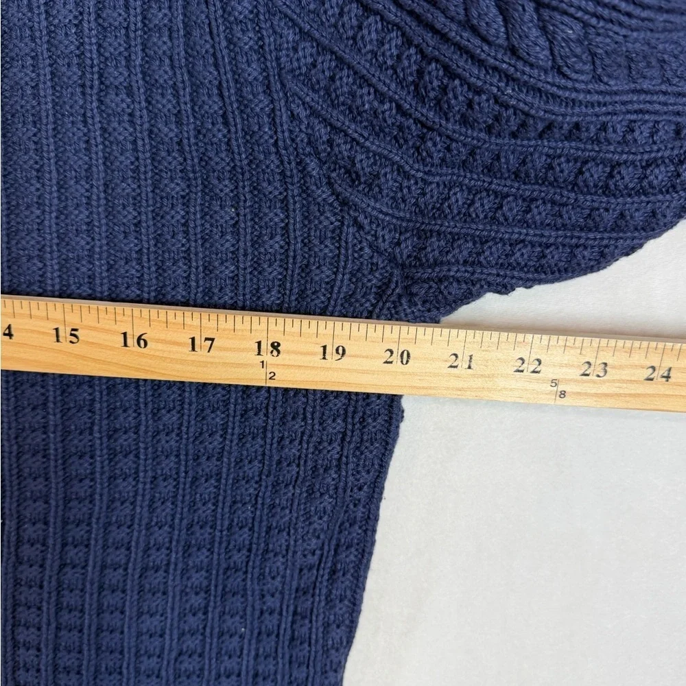 NWT J. Crew Heavy Cotton Deep Navy Blue Cable Knit Nautical Crewneck Sweater
